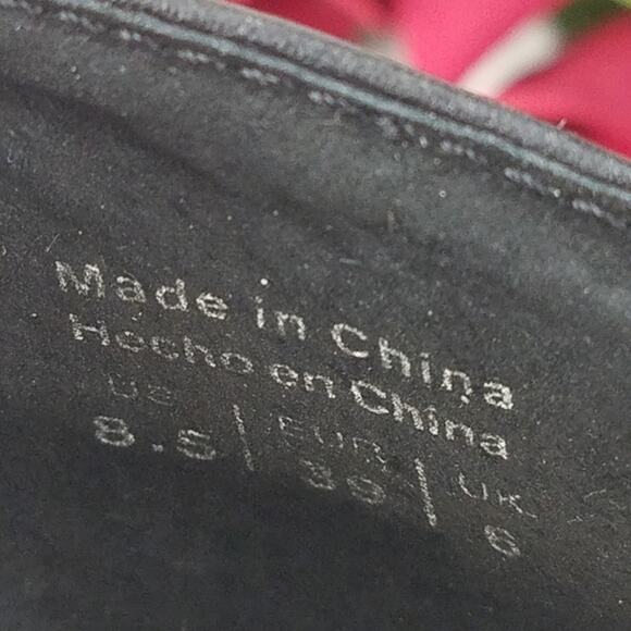 Aldo Platform Stiletto Pumps Size 8.5 Black Leather Rhinestones Peep Almond Toe - Picture 6 of 16